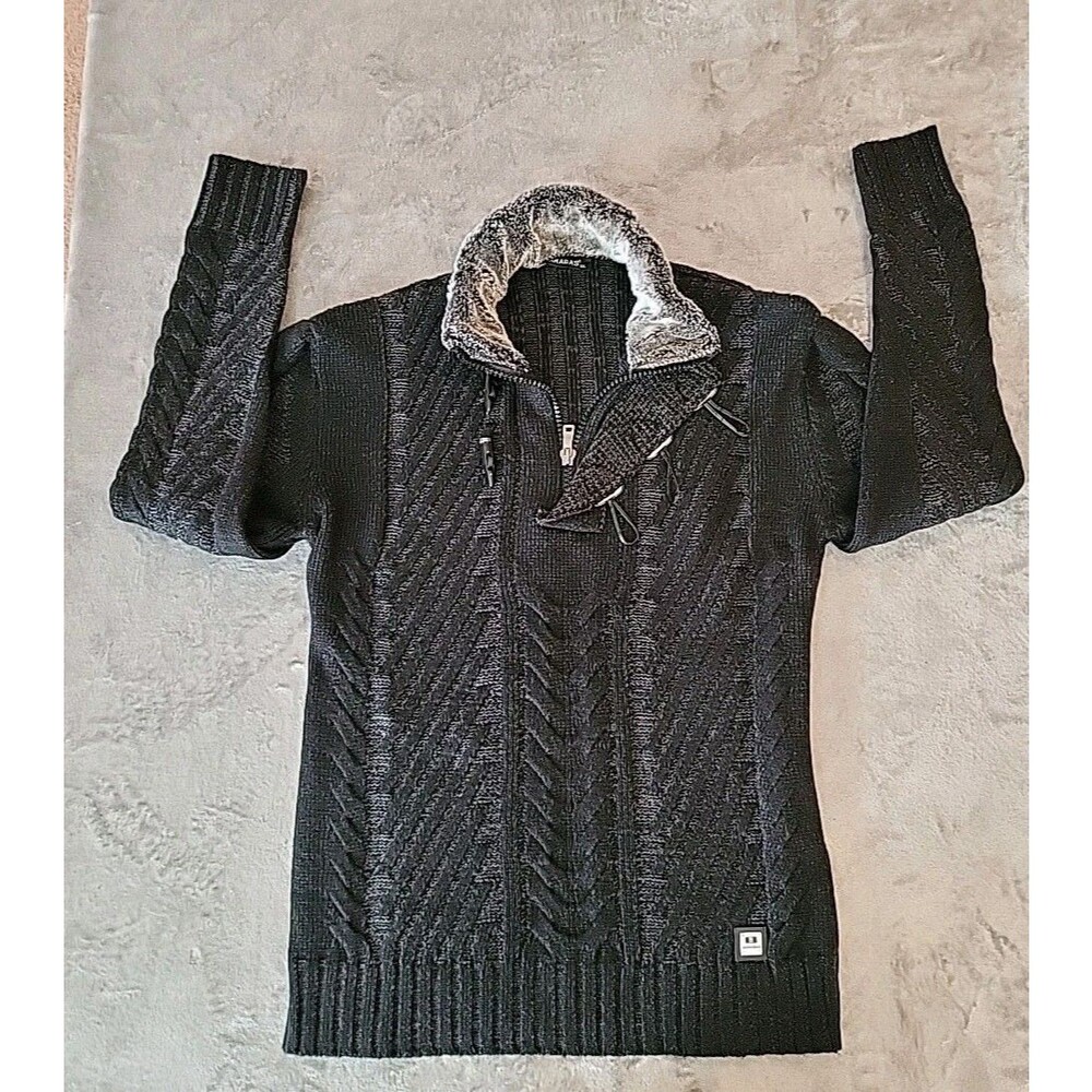 Men's Barabas Aviator Black Turtle Neck High Neck Pullover Buttonns Sweater